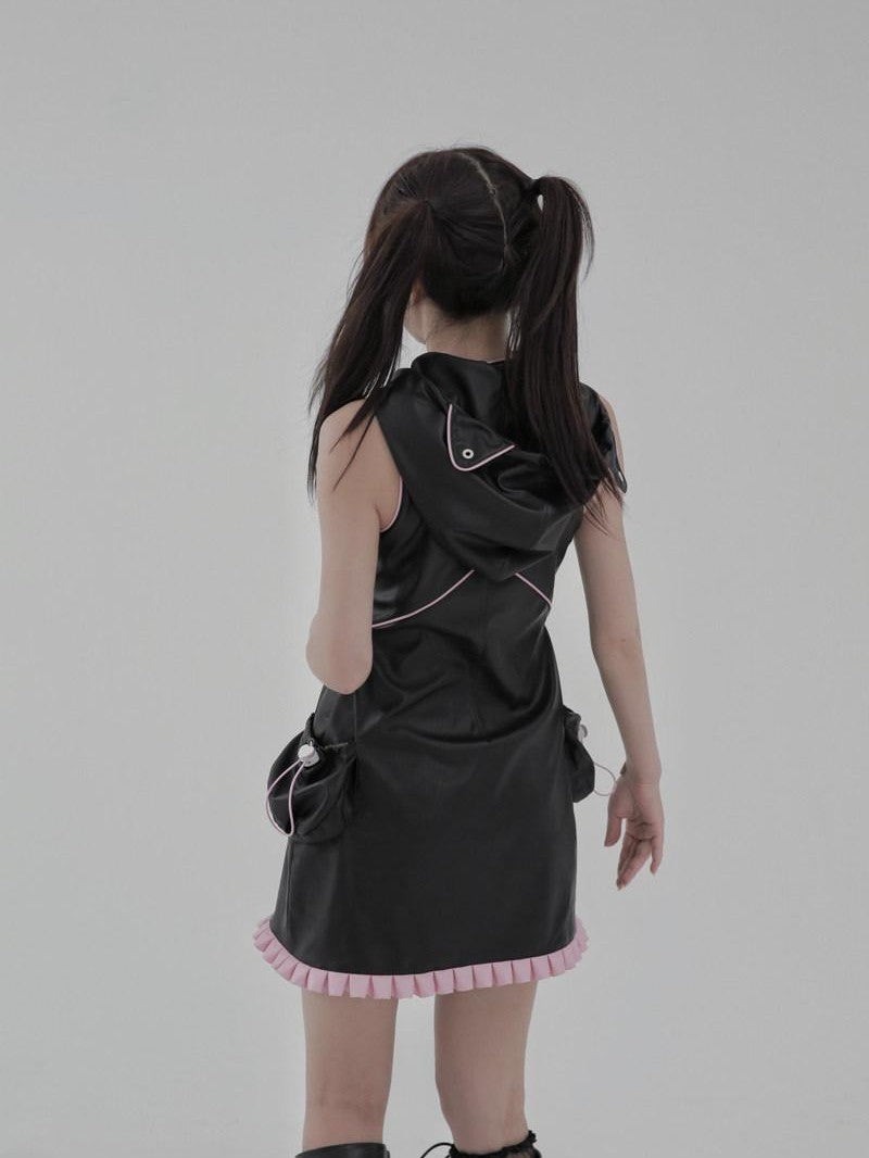 Evil Tooth Cyber Biker Cat Ear Hooded Slim Vest Women&