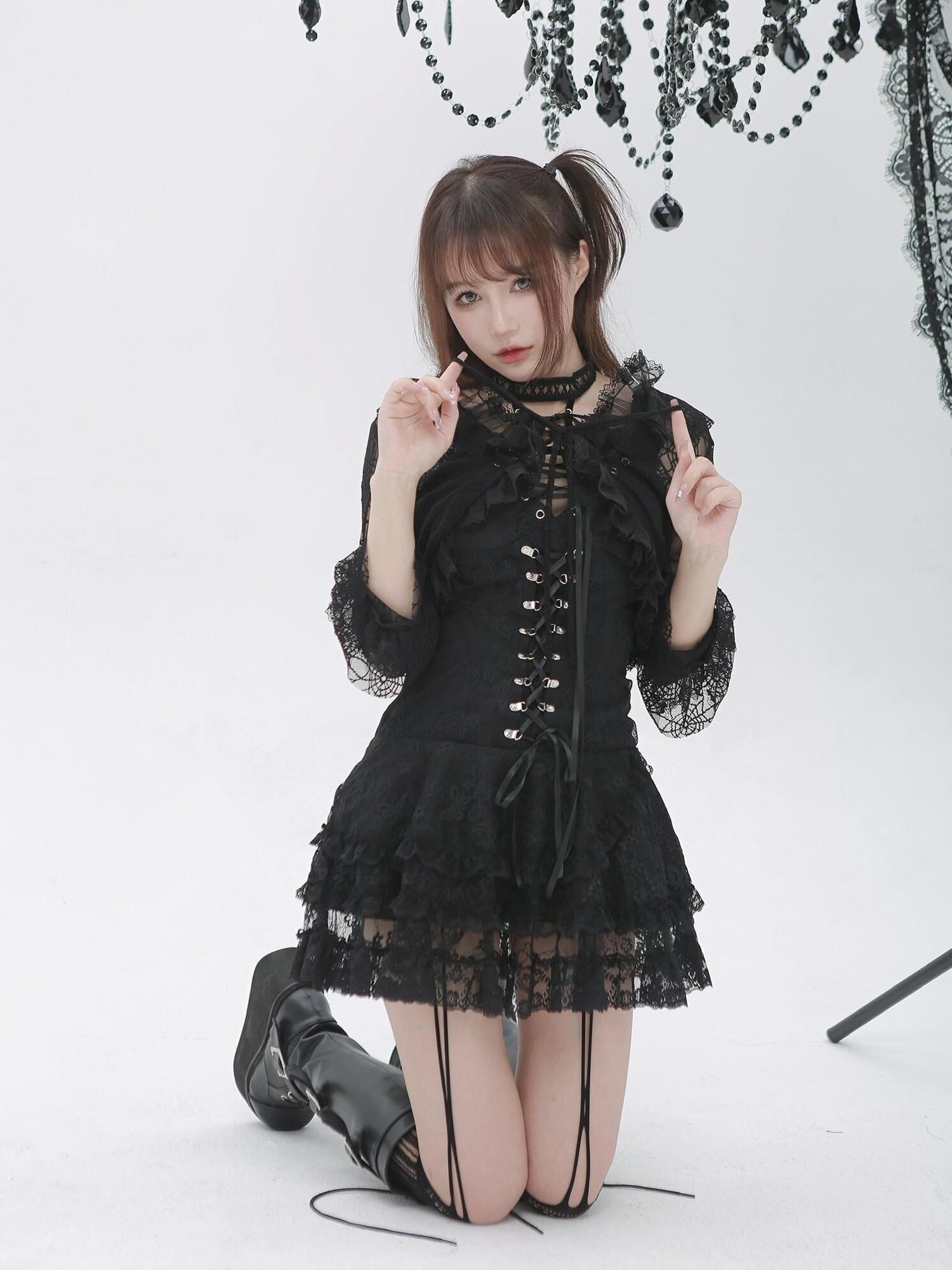 Evil Tooth Dark Gothic Bell Sleeve V-neck Cropped Cape Women&