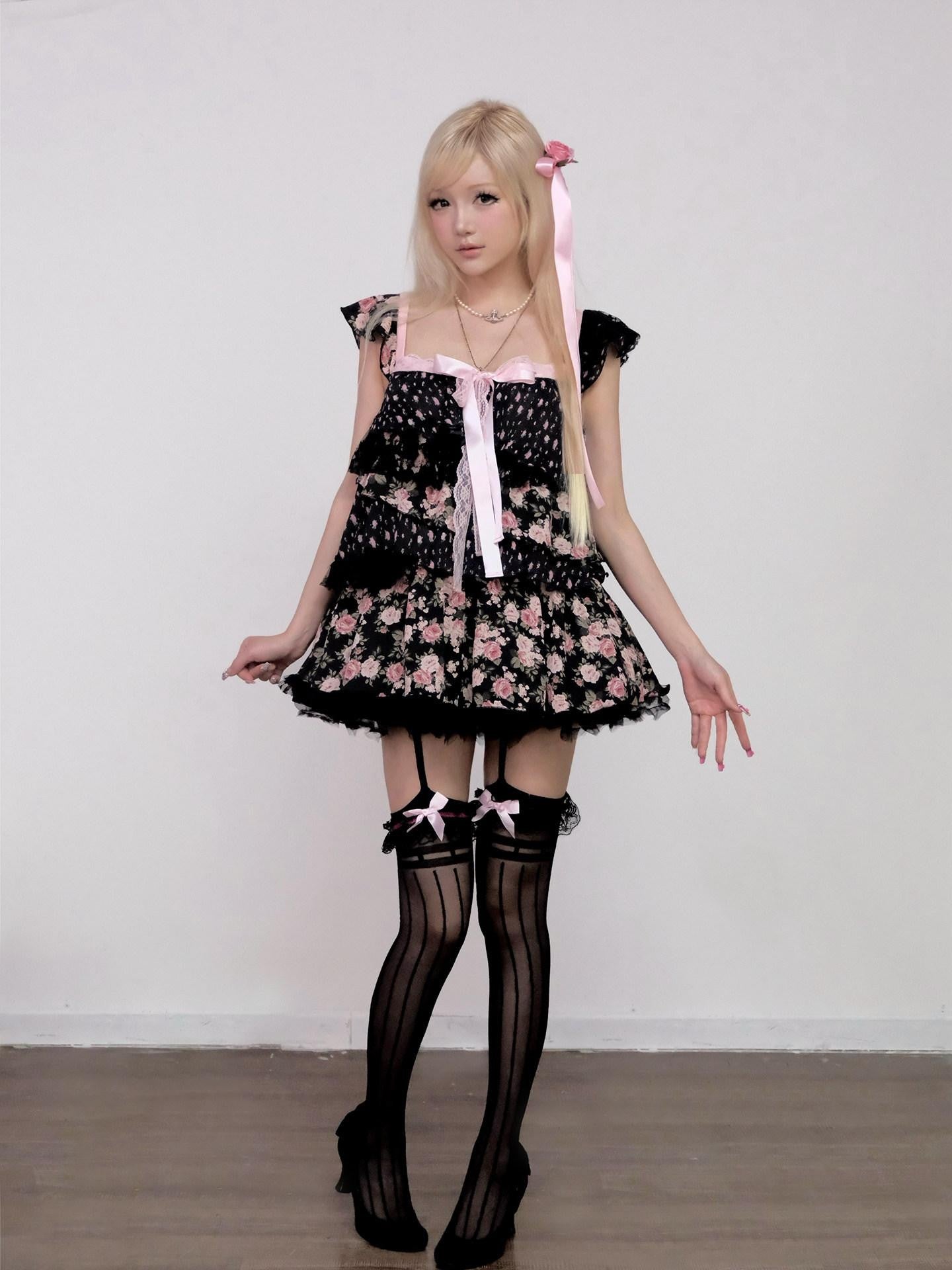 Evil Tooth Irregular Patchwork Layered Floral Tiered Women&