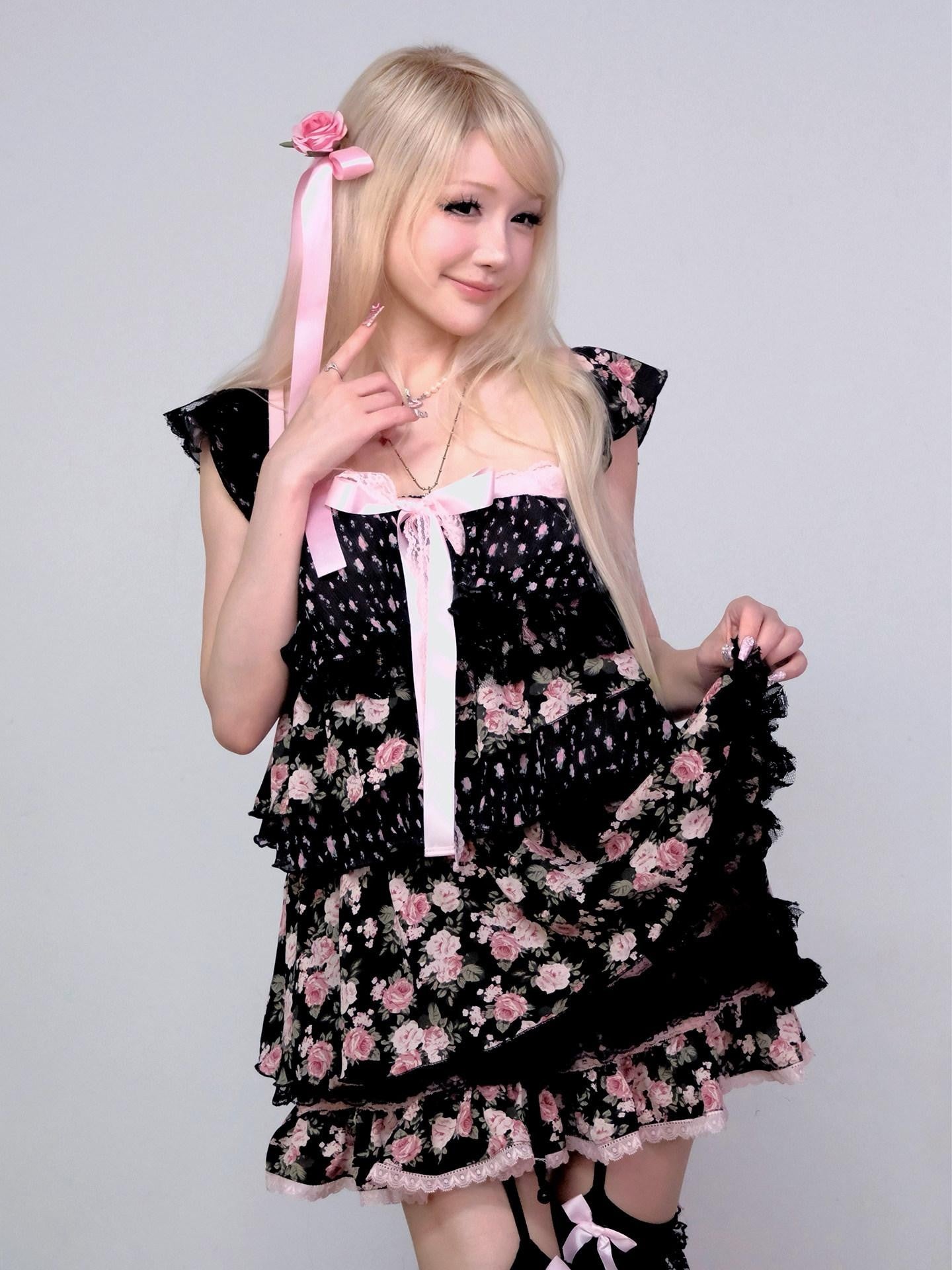 Evil Tooth Irregular Patchwork Layered Floral Tiered Women&