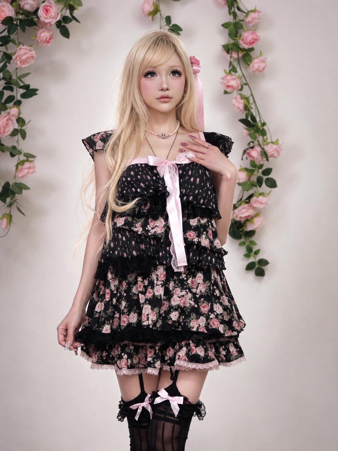 Evil Tooth Irregular Patchwork Layered Floral Tiered Women&