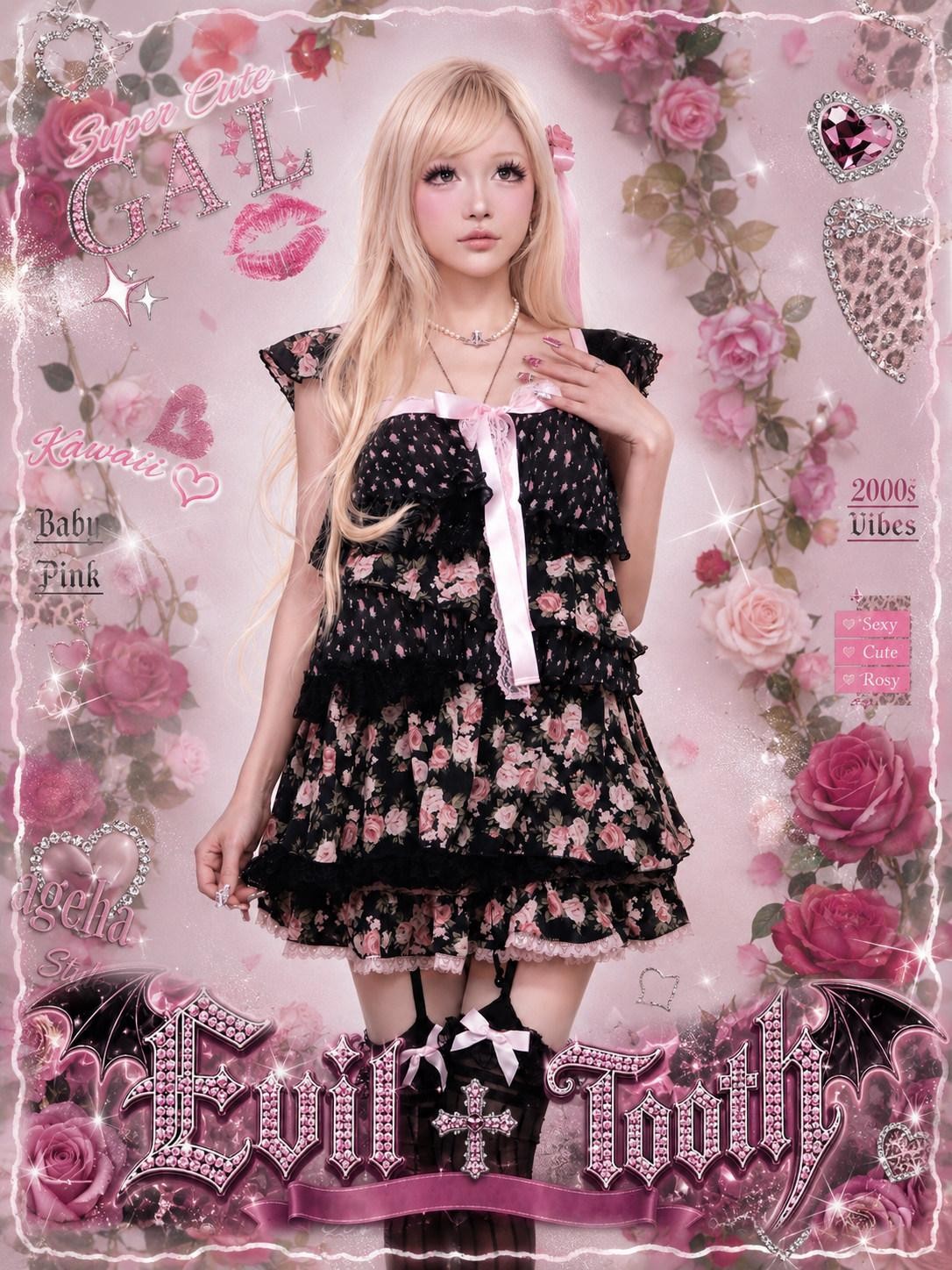 Evil Tooth Irregular Patchwork Layered Floral Tiered Women&