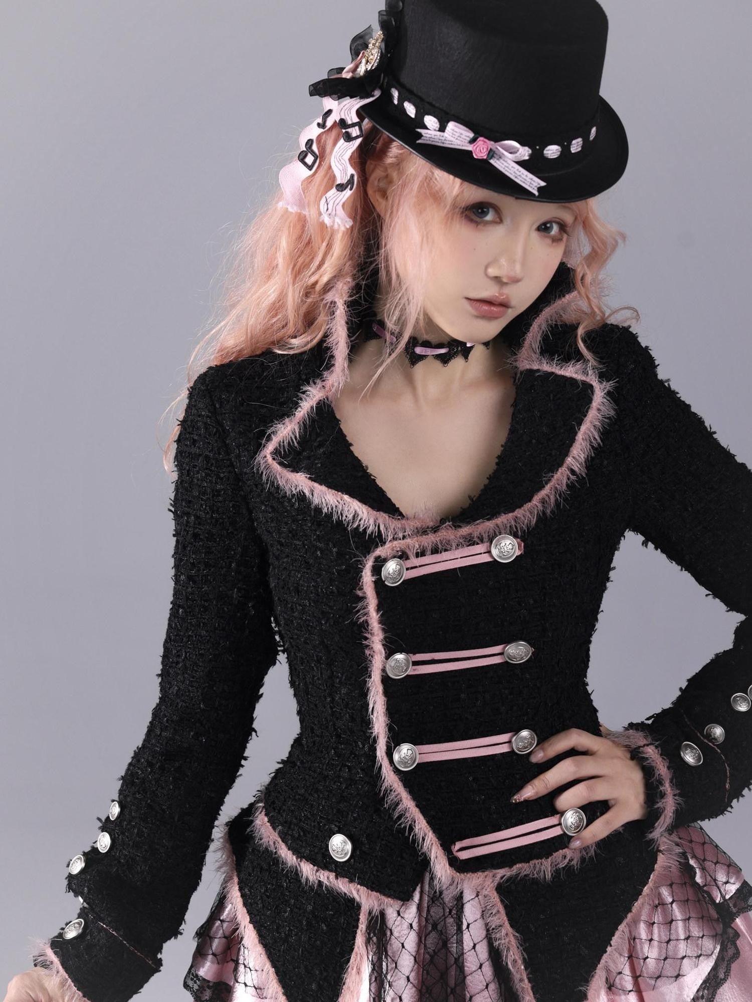Evil Tooth Rose Battle Gothic Double Breasted Cinched Waist Women&