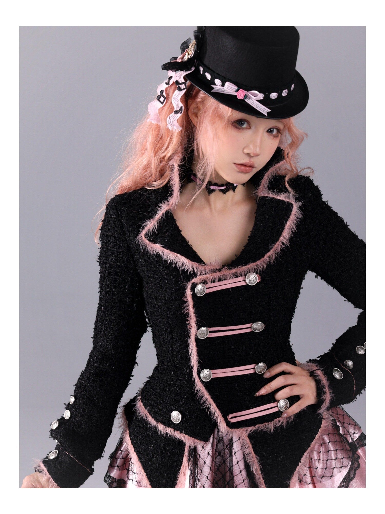 Evil Tooth Rose Battle Gothic Double Breasted Cinched Waist Women&