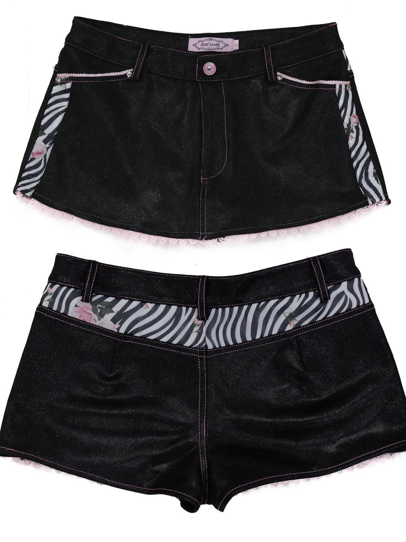 Evil Tooth Rose Sparkle Zebra Print Rhinestone Patchwork Women&