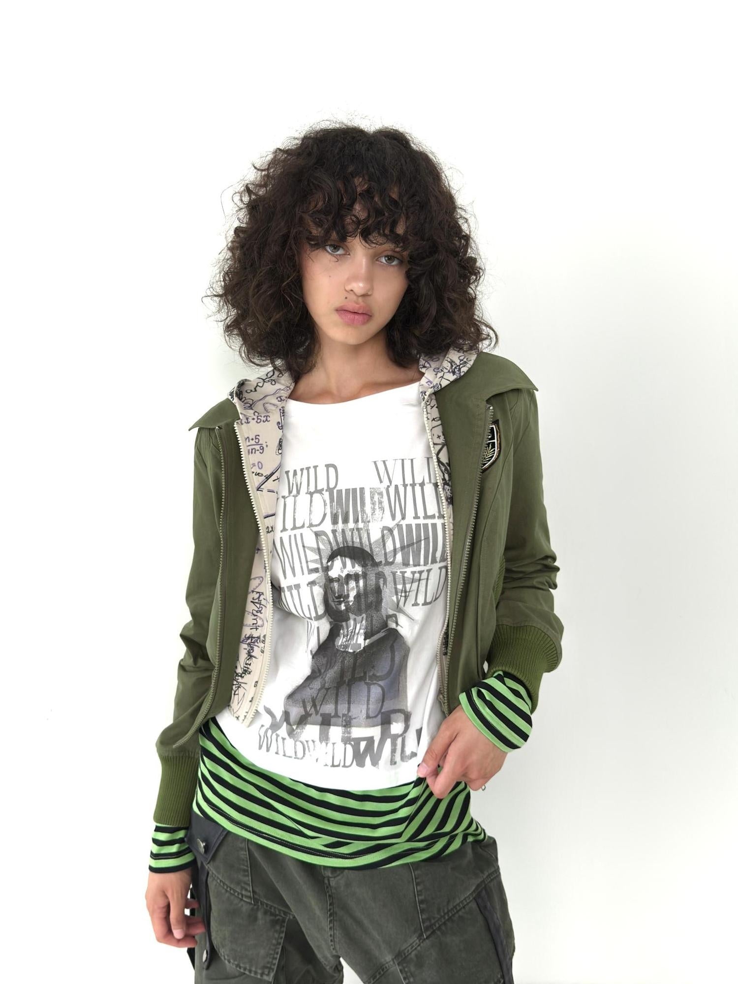 FULLTIDE 100% Cotton Breathable Deconstructed Loose Straight Unisex Striped Print T-Shirt