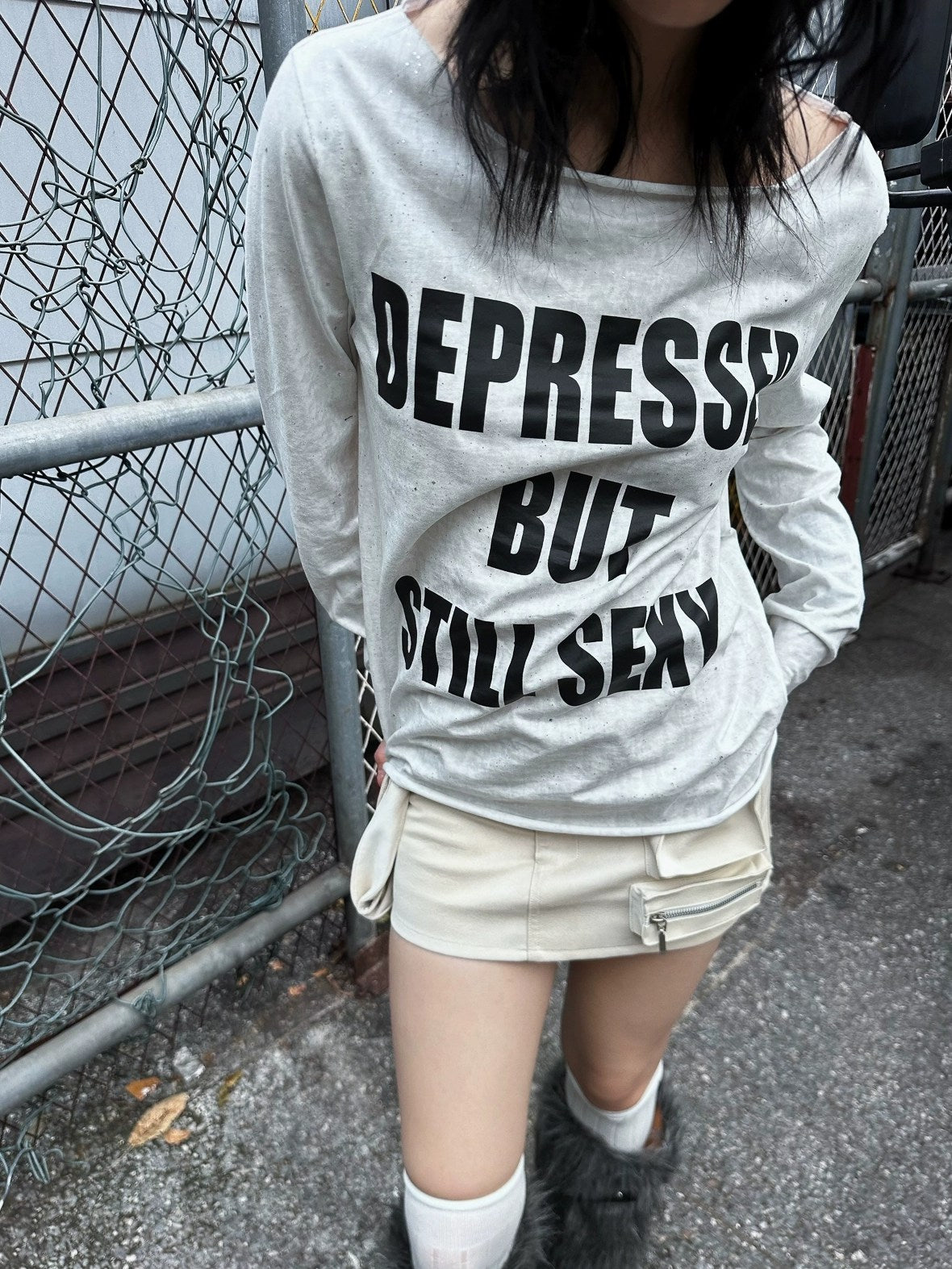 FULLTIDE 100% Cotton Cool Cropped Long Sleeve Crew Neck Women Black White T-Shirt