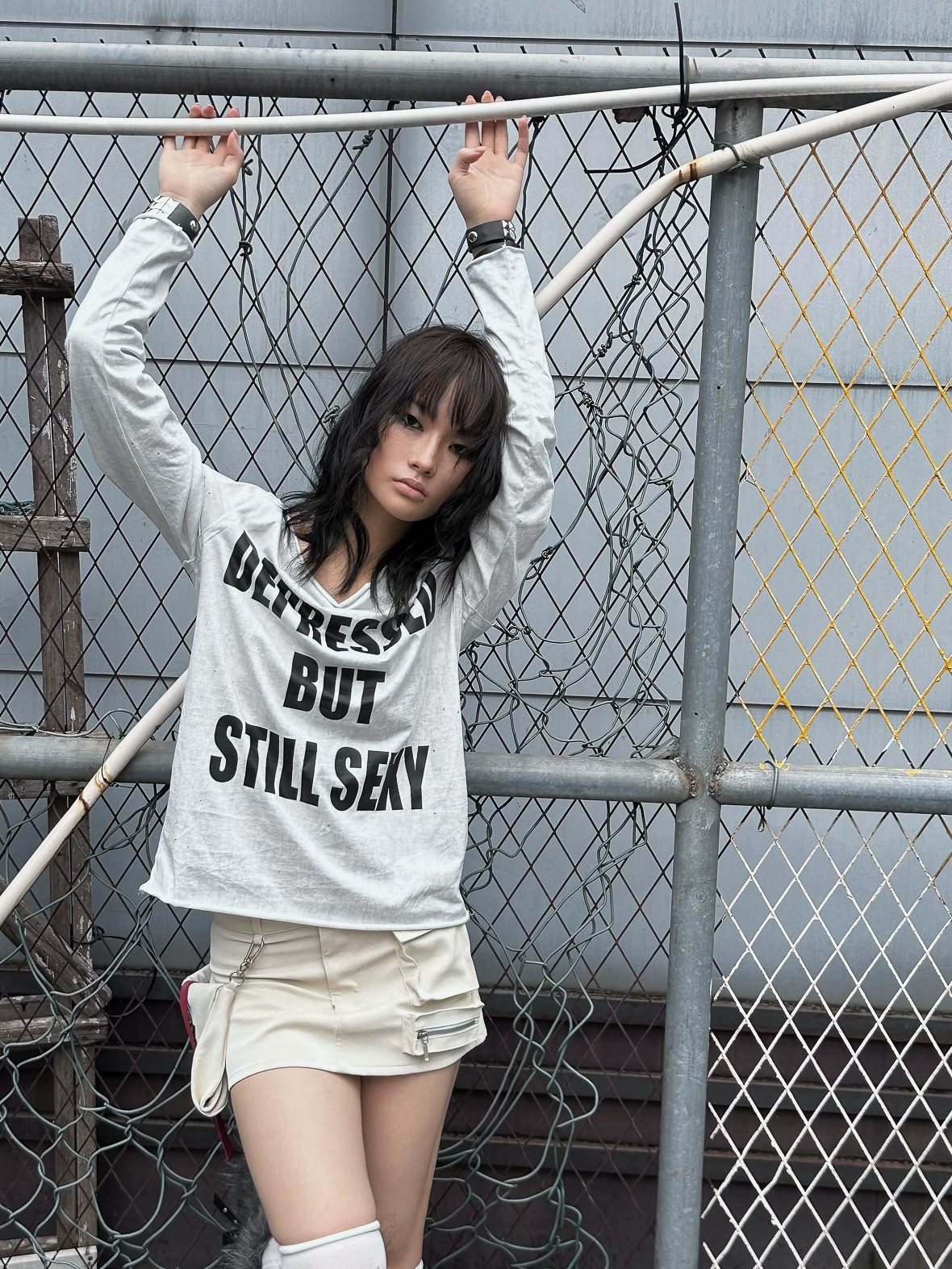 FULLTIDE 100% Cotton Cool Cropped Long Sleeve Crew Neck Women Black White T-Shirt