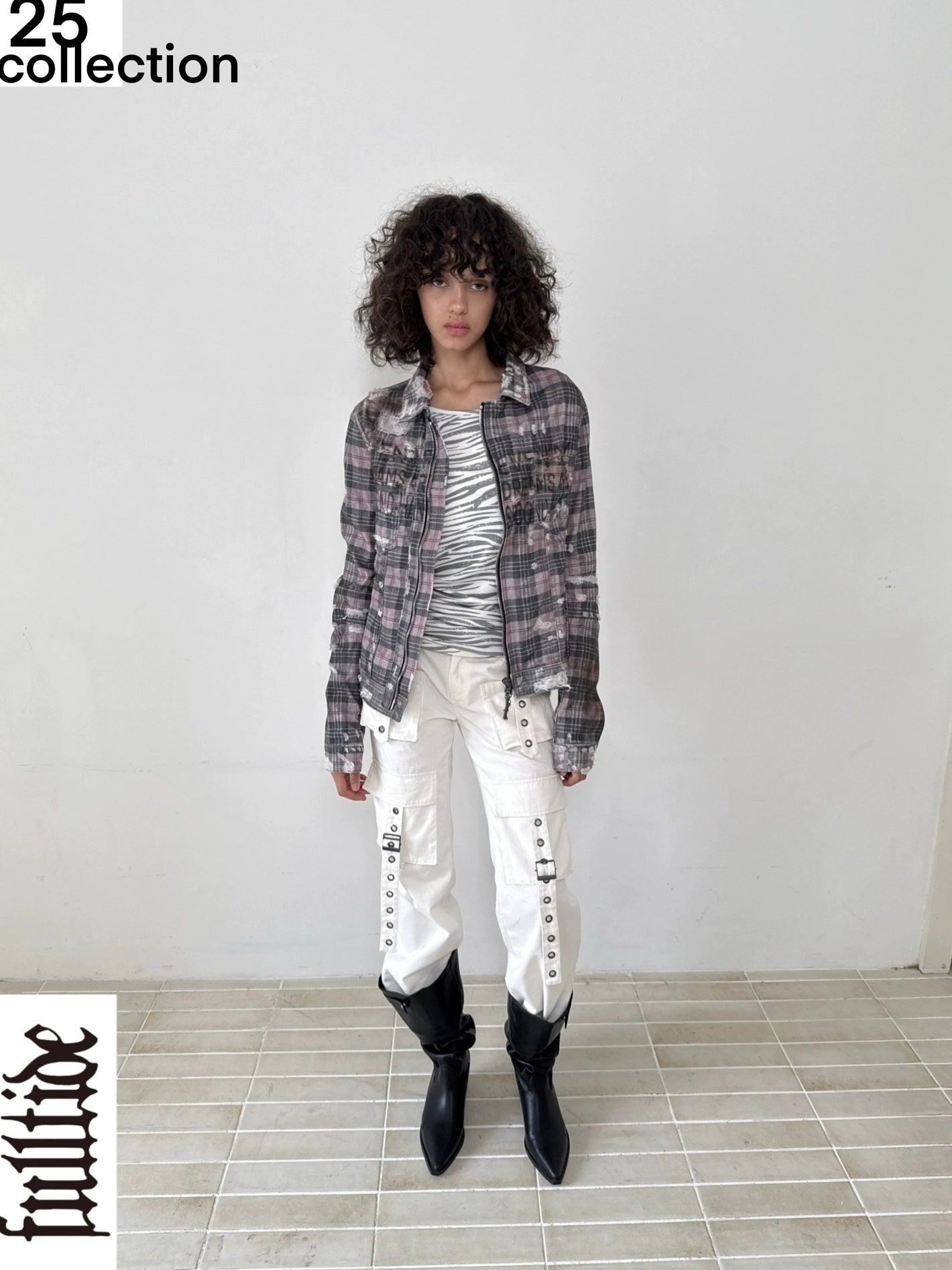 FULLTIDE 100% Cotton Lined Vintage Slim Fit Zipper Jacquard Plaid Unisex Denim Jacket