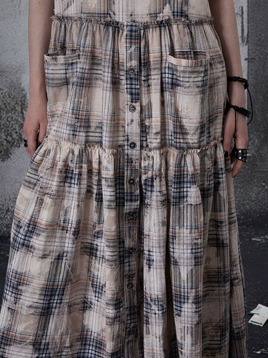 FULLTIDE 100 Percent Cotton A Line Round Neck Sleeveless White Check Women Office Dresses