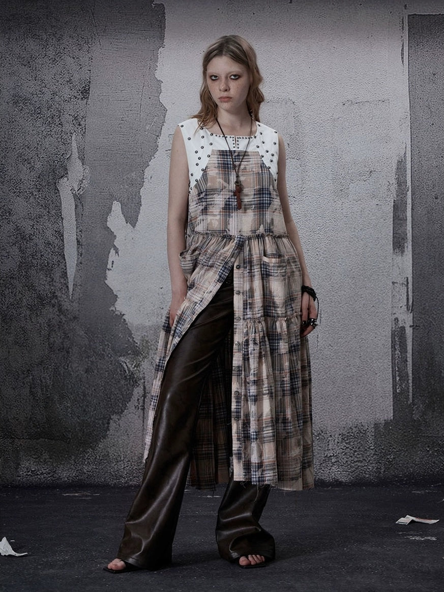 FULLTIDE 100 Percent Cotton A Line Round Neck Sleeveless White Check Women Office Dresses