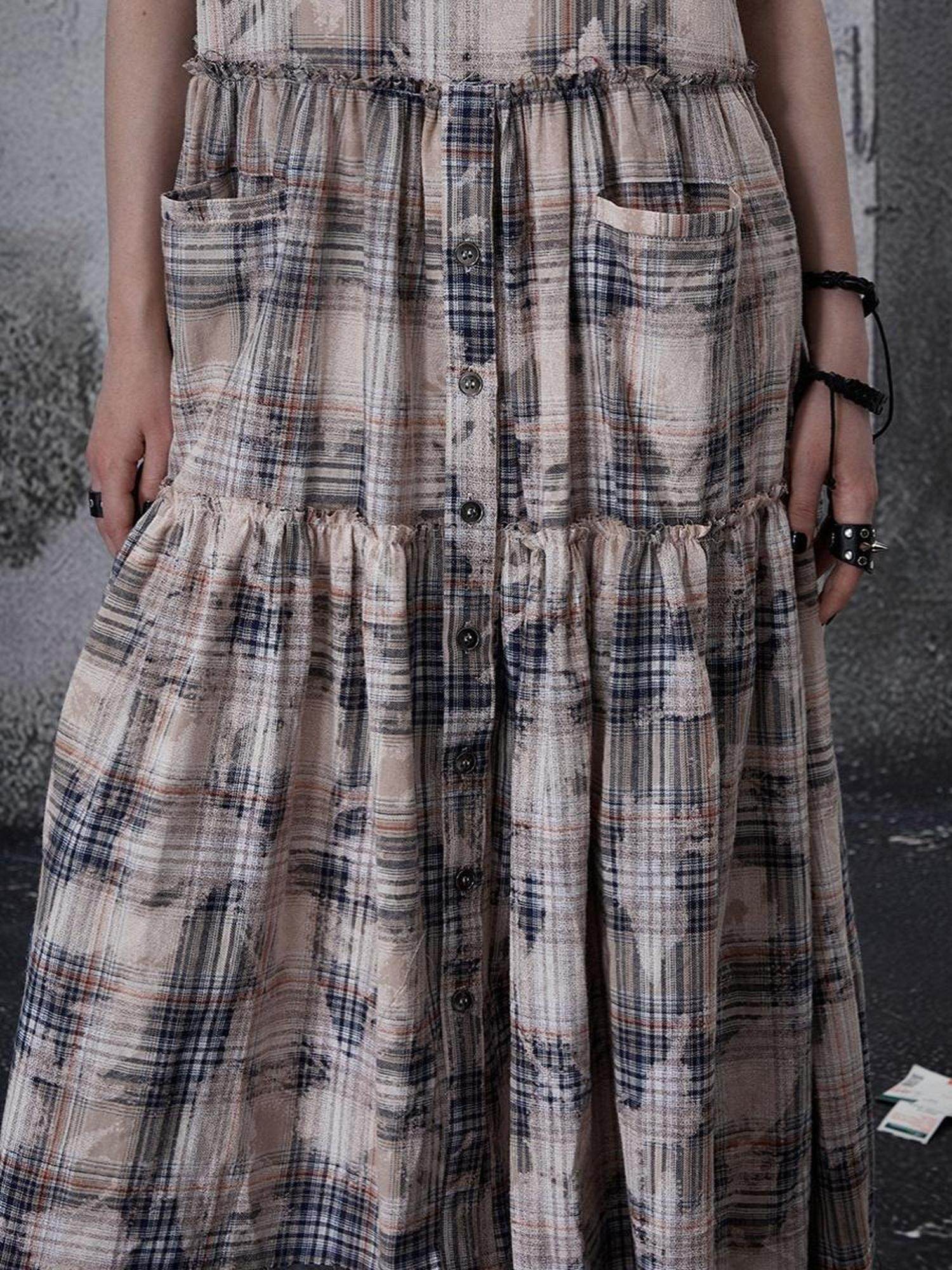 FULLTIDE 100 Percent Cotton A Line Round Neck Sleeveless White Check Women Office Dresses