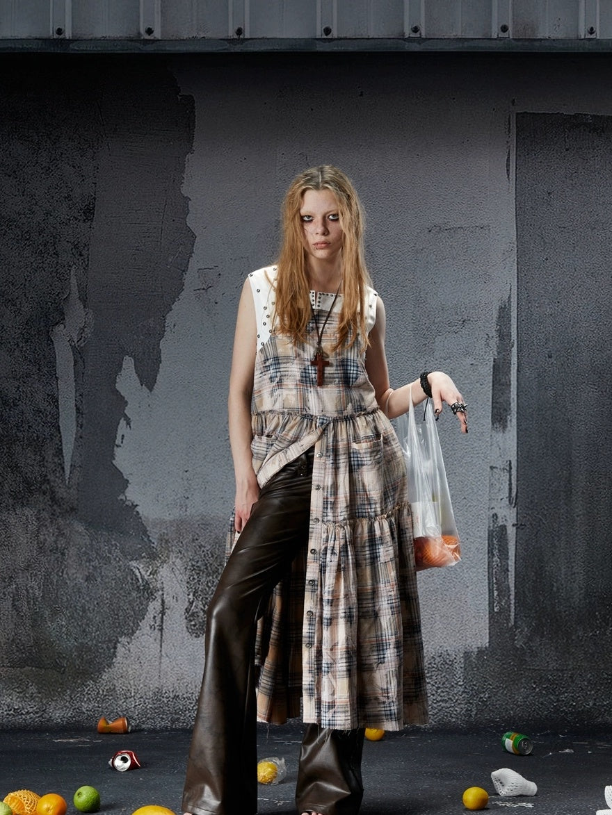 FULLTIDE 100 Percent Cotton A Line Round Neck Sleeveless White Check Women Office Dresses