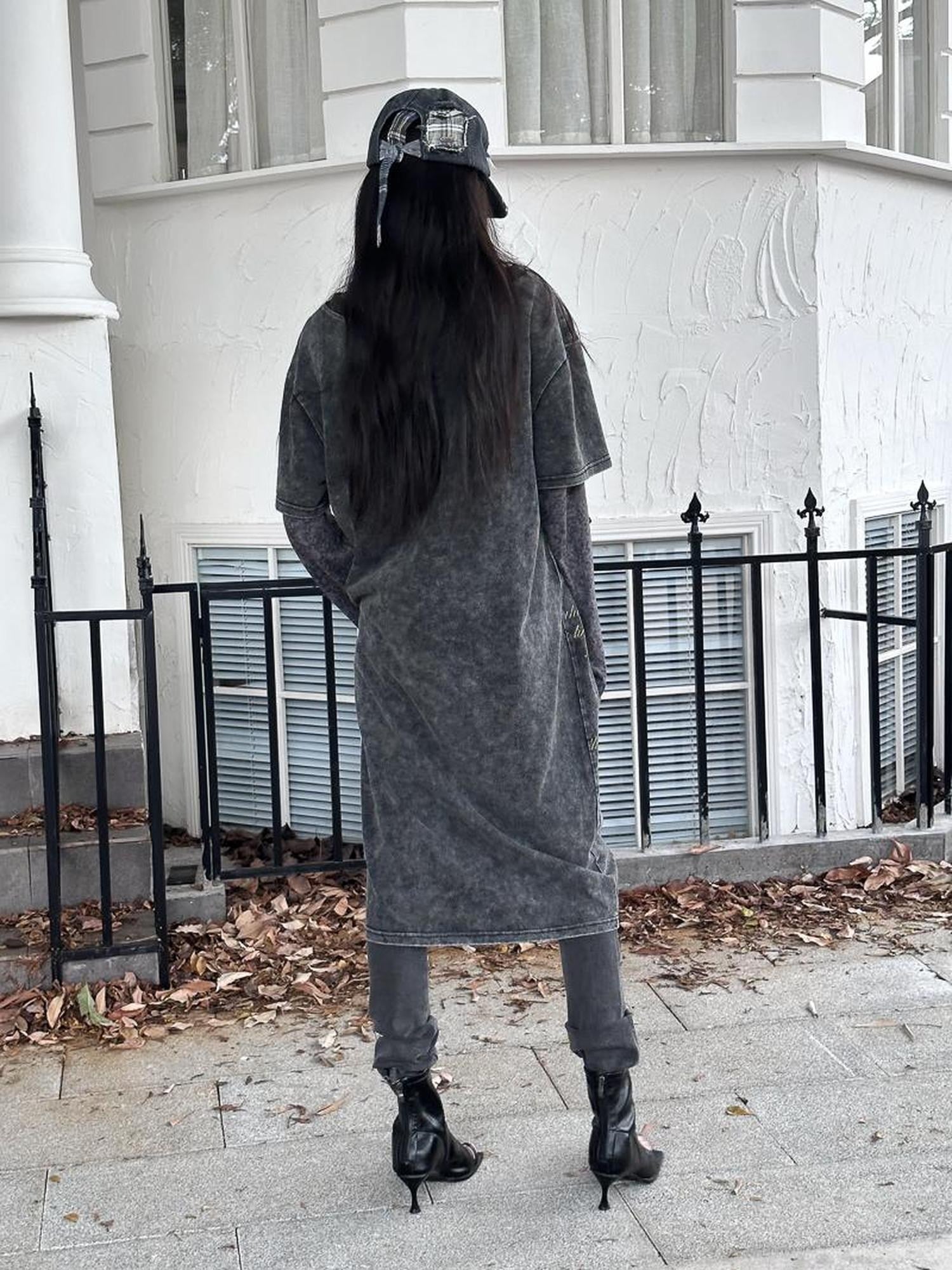 FULLTIDE 100 Percent Cotton Streetwear Crew Neck Mid Length Women Gray Yellow T-Shirt