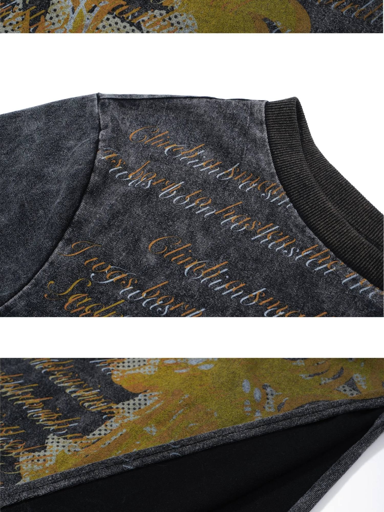 FULLTIDE 100 Percent Cotton Streetwear Crew Neck Mid Length Women Gray Yellow T-Shirt