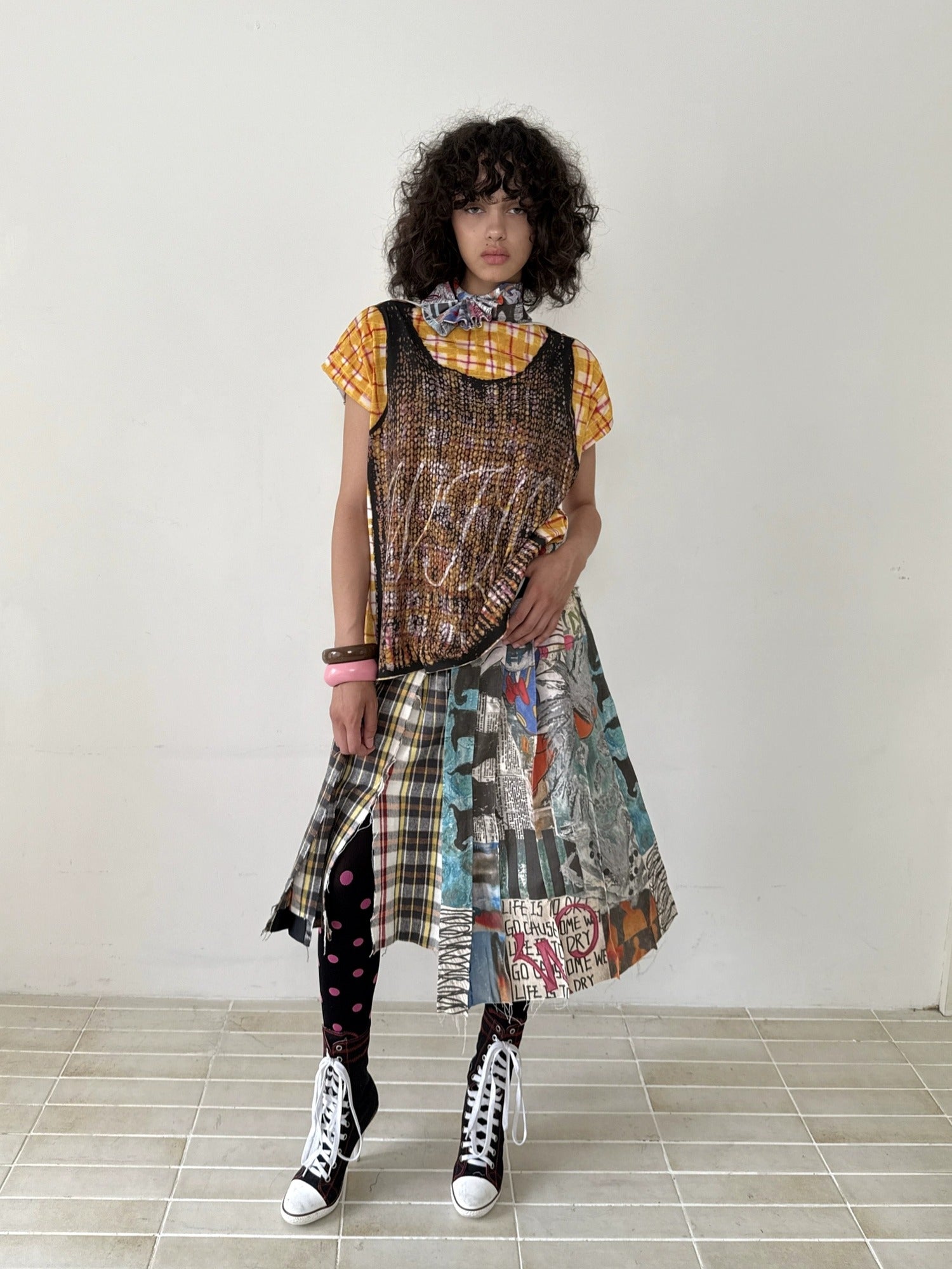 FULLTIDE Anti Exposure Graffiti Pleated Side Slit Mid Waist Women Cotton Midi Skirt