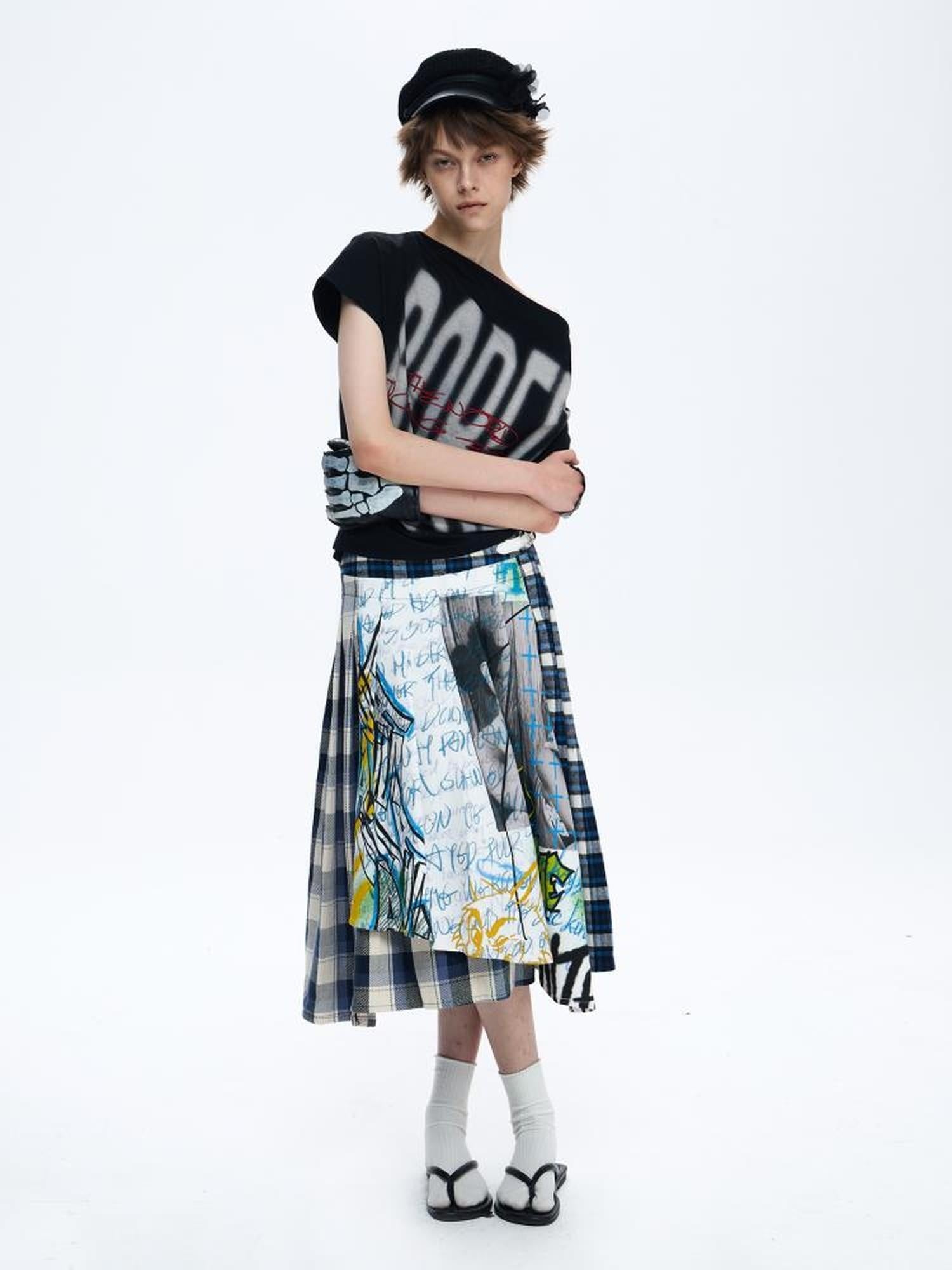 FULLTIDE Asymmetric Button Pleated A Line Street Mid Waist Cotton Women Midi Skirt