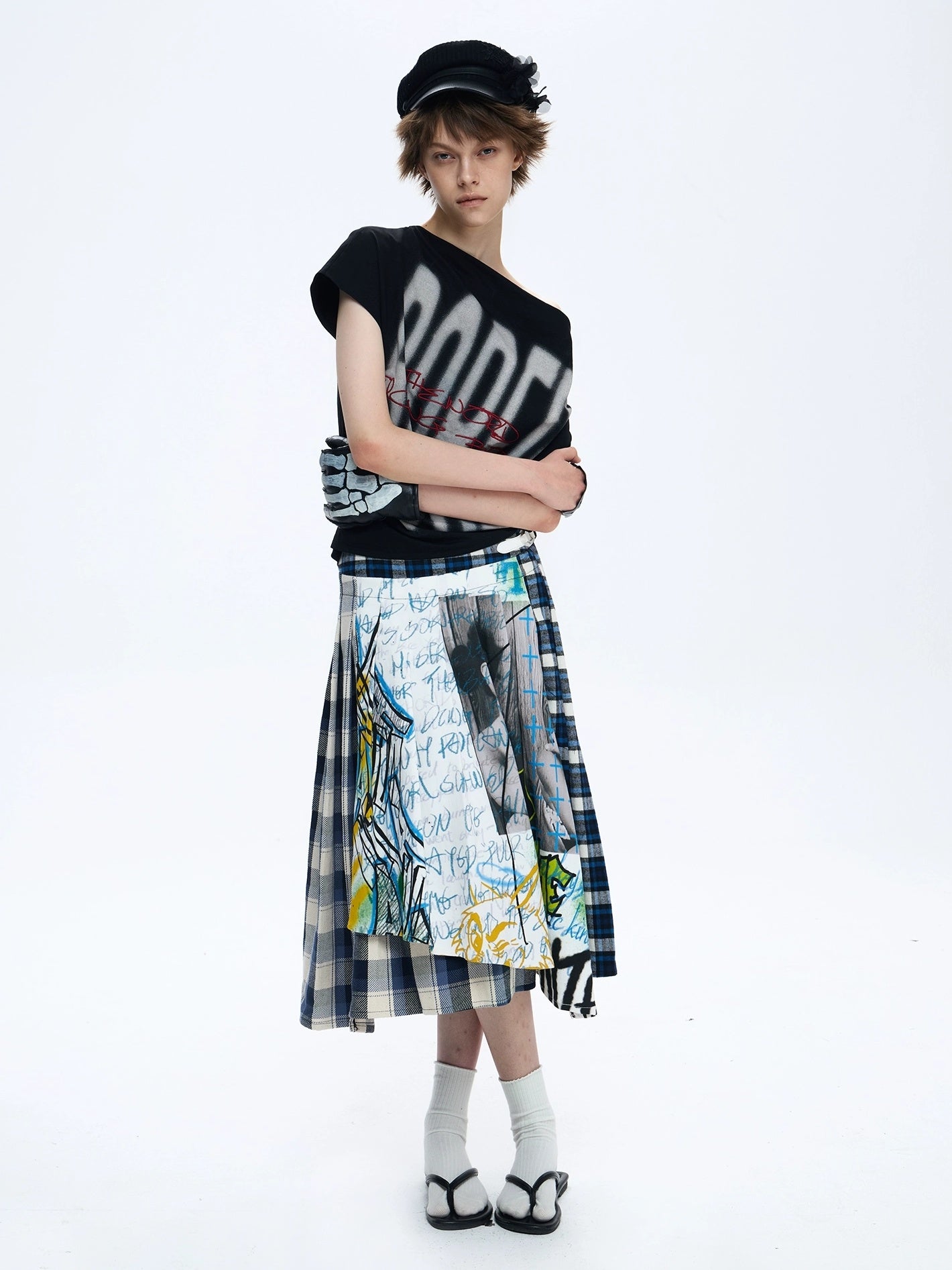 FULLTIDE Asymmetric Button Pleated A Line Street Mid Waist Cotton Women Midi Skirt