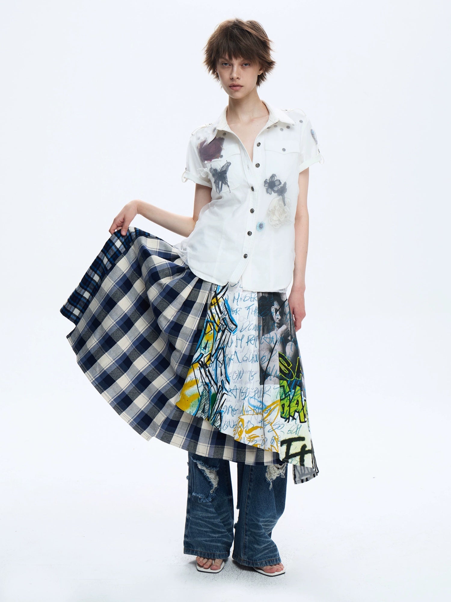 FULLTIDE Asymmetric Button Pleated A Line Street Mid Waist Cotton Women Midi Skirt