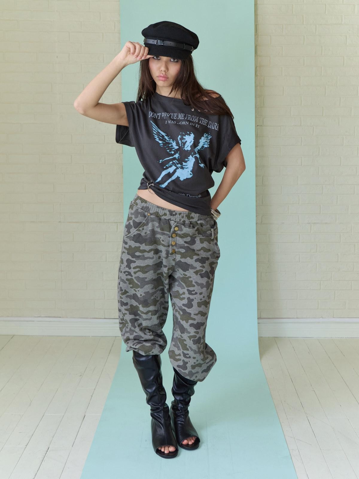 FULLTIDE Asymmetric Camouflage Double Waistband Women&