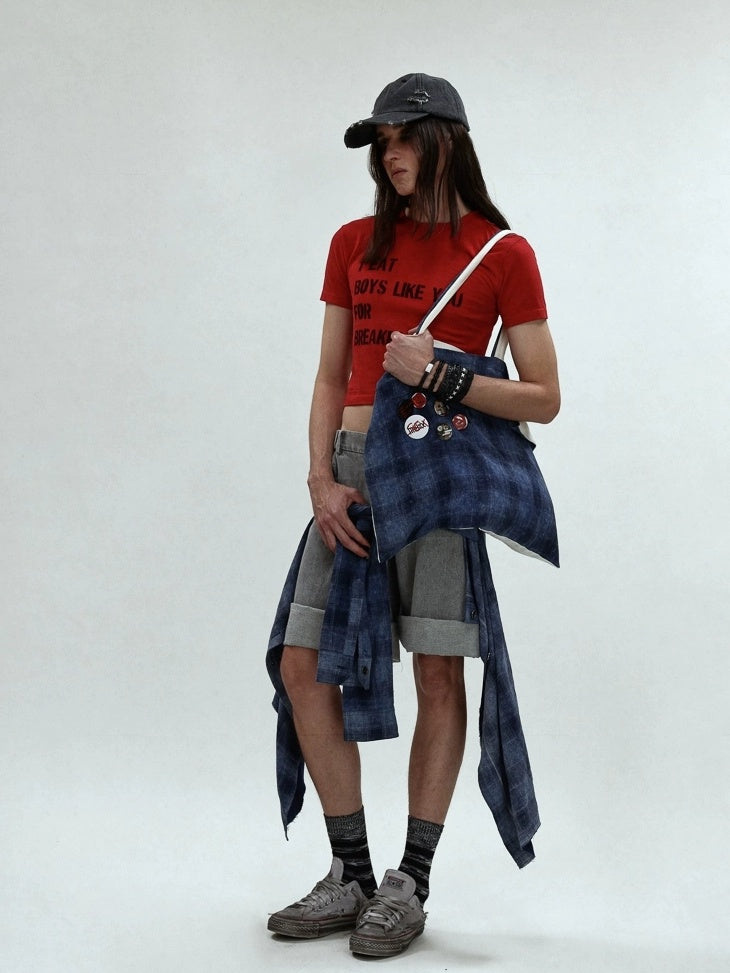 FULLTIDE Asymmetric Distressed Low Rise Street Punk Workwear Denim Cotton Women Shorts