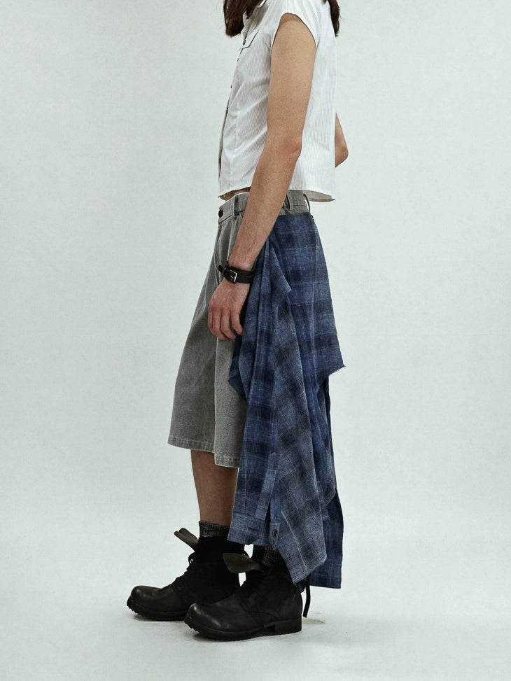 FULLTIDE Asymmetric Distressed Low Rise Street Punk Workwear Denim Cotton Women Shorts