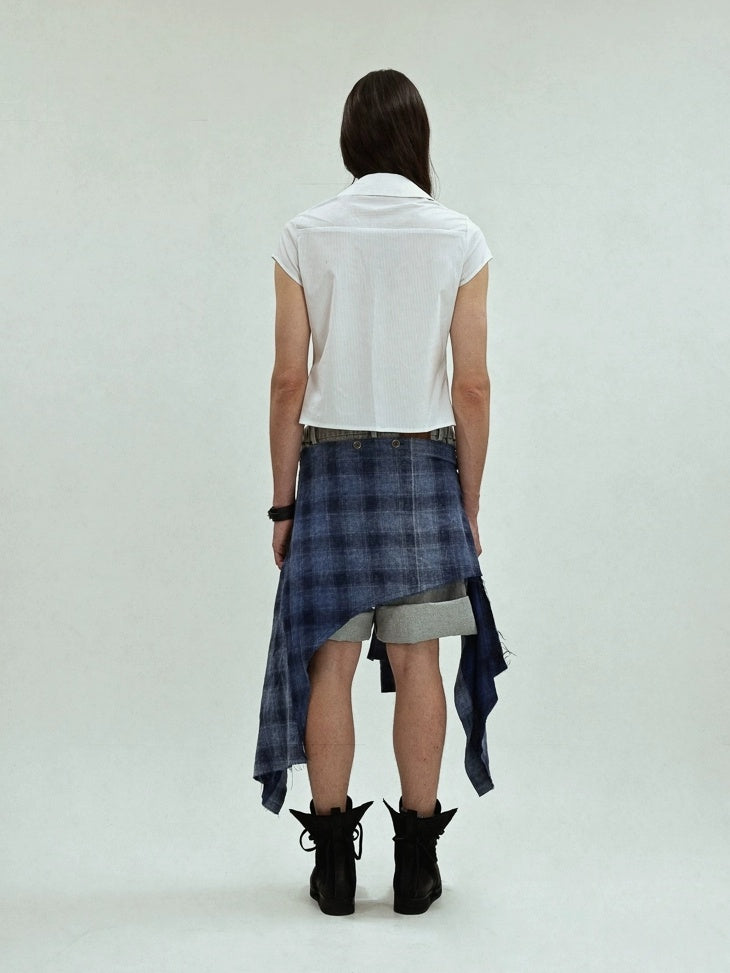 FULLTIDE Asymmetric Distressed Low Rise Street Punk Workwear Denim Cotton Women Shorts