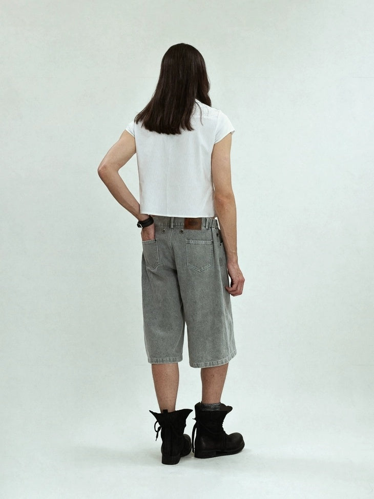 FULLTIDE Asymmetric Distressed Low Rise Street Punk Workwear Denim Cotton Women Shorts