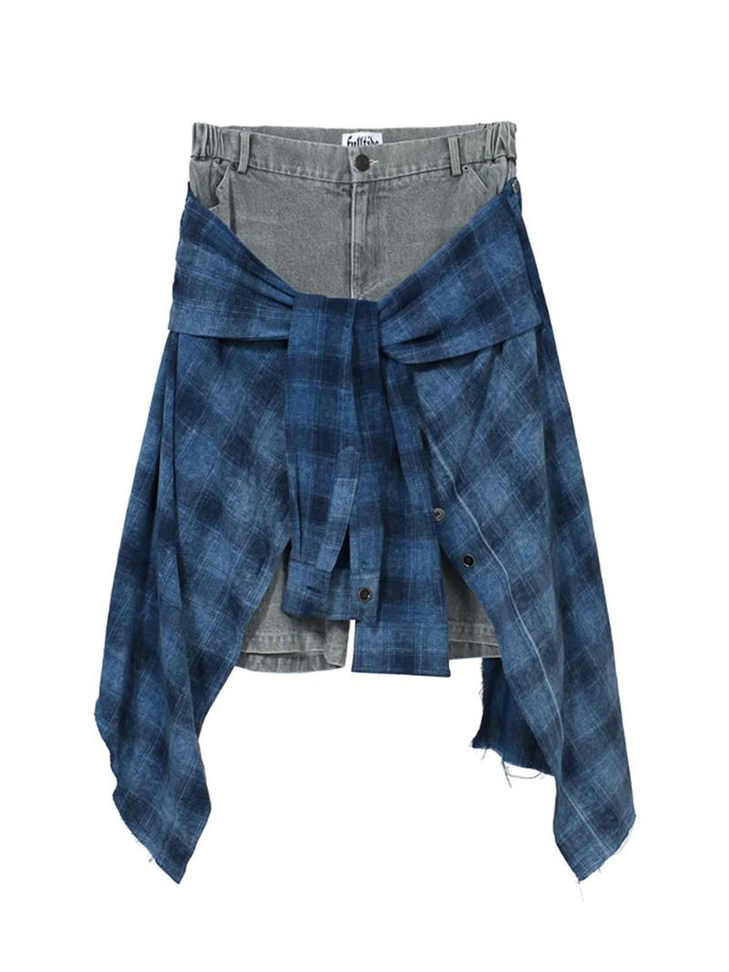 FULLTIDE Asymmetric Distressed Low Rise Street Punk Workwear Denim Cotton Women Shorts
