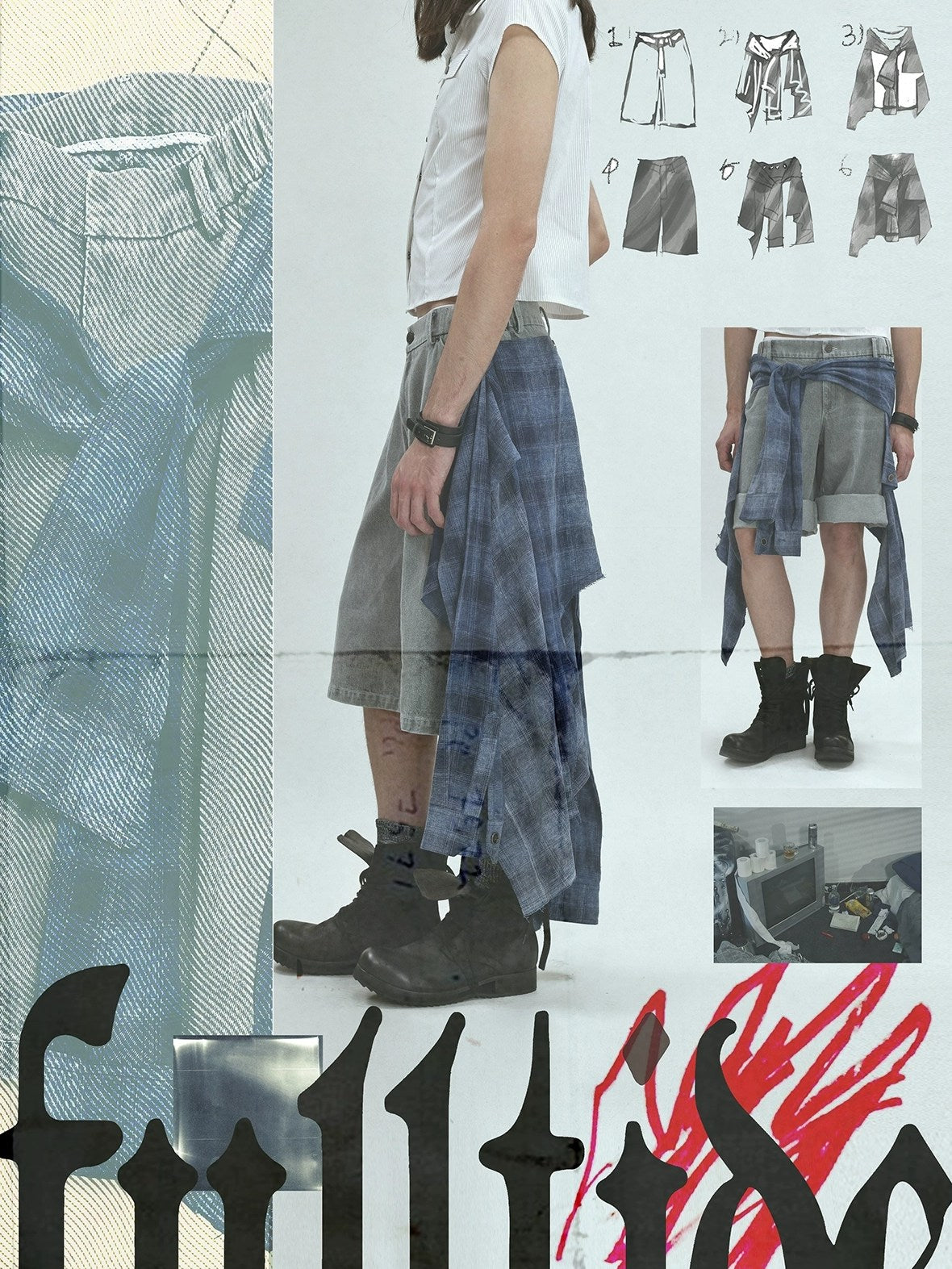 FULLTIDE Asymmetric Distressed Low Rise Street Punk Workwear Denim Cotton Women Shorts