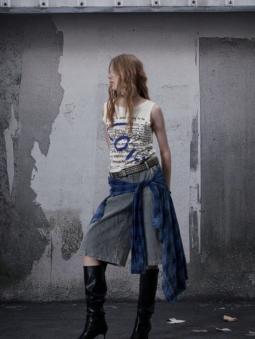 FULLTIDE Asymmetric Distressed Low Rise Street Punk Workwear Denim Cotton Women Shorts