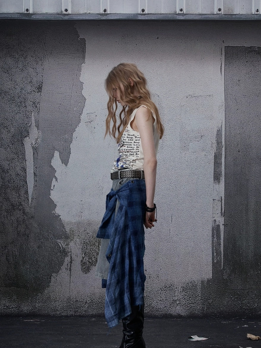 FULLTIDE Asymmetric Distressed Low Rise Street Punk Workwear Denim Cotton Women Shorts