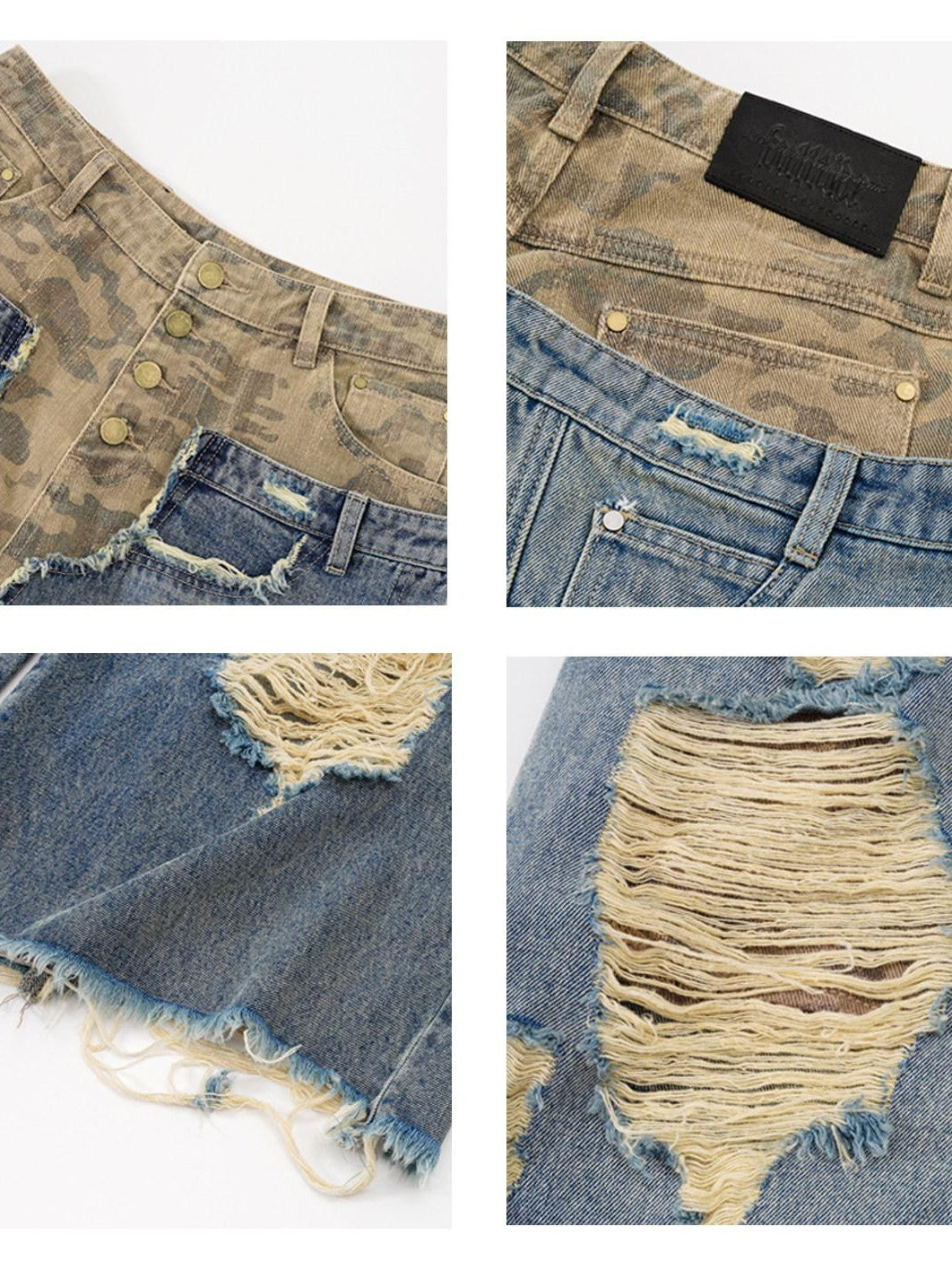 FULLTIDE Camo Deconstructed Patchwork Distressed Low Waist Women&