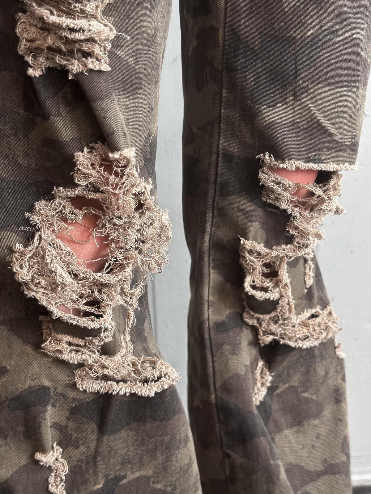 FULLTIDE Camo Distressed Washed Low Rise Bootcut Women&