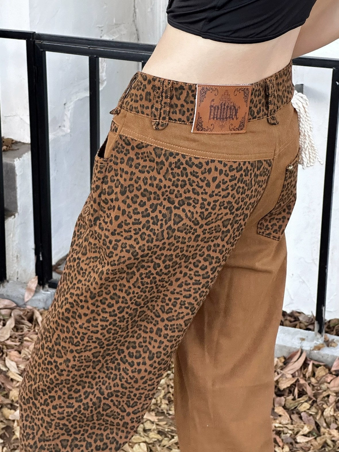 FULLTIDE Comfortable Cotton Micro Flare Office Pockets Natural Waist Women Brown Pants