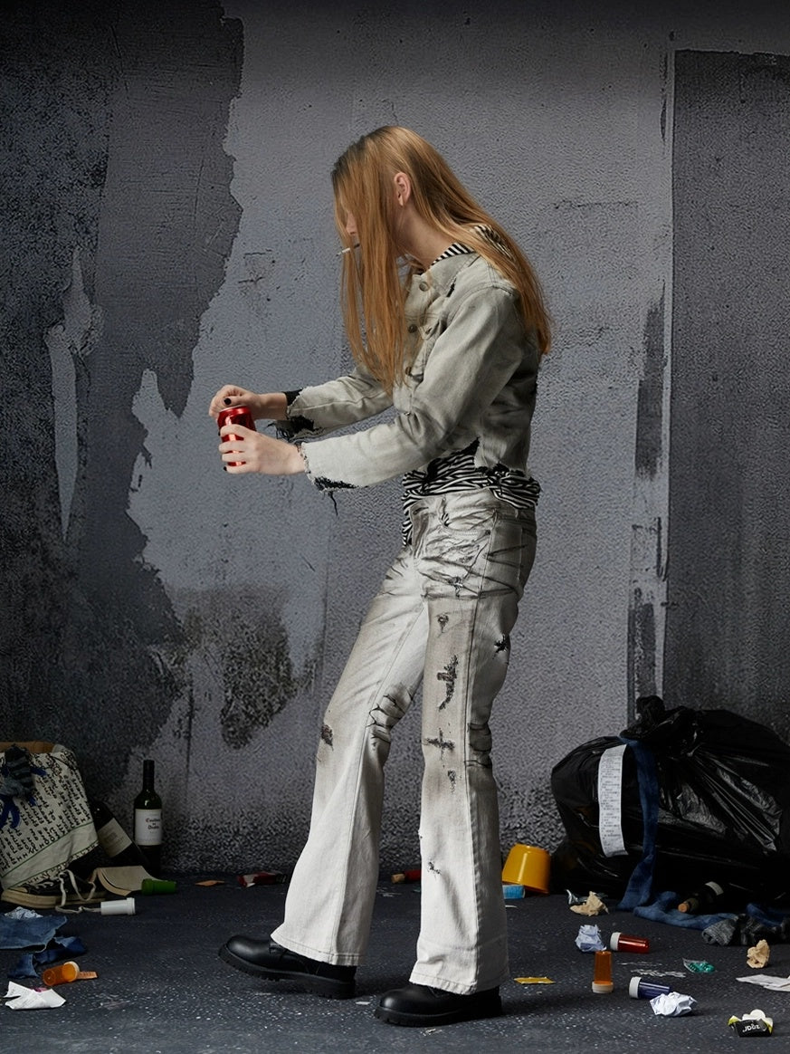 FULLTIDE Cooling Distressed Low Rise Wide Leg Light Wash Women Denim Jeans