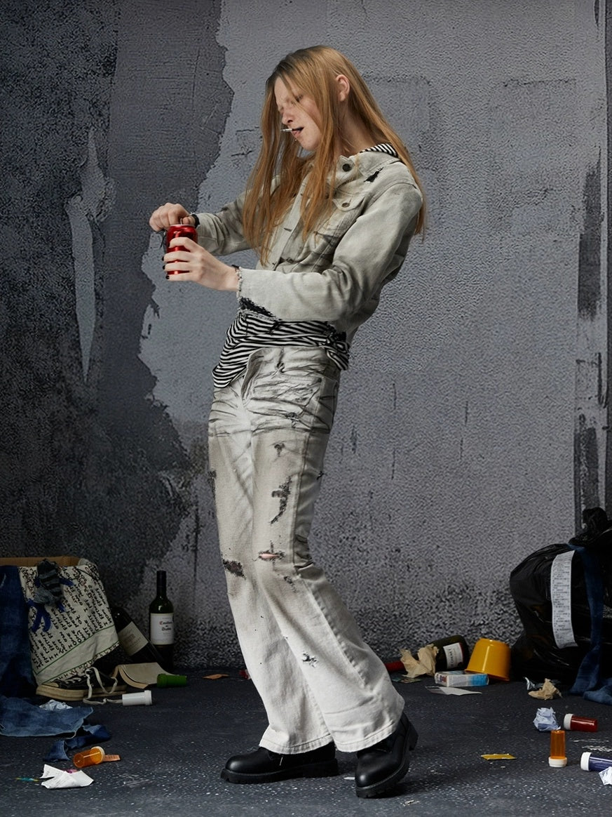 FULLTIDE Cooling Distressed Low Rise Wide Leg Light Wash Women Denim Jeans