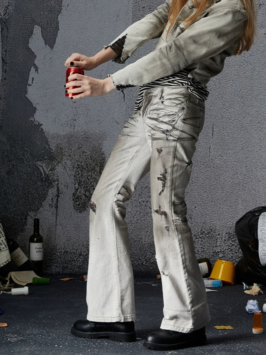 FULLTIDE Cooling Distressed Low Rise Wide Leg Light Wash Women Denim Jeans