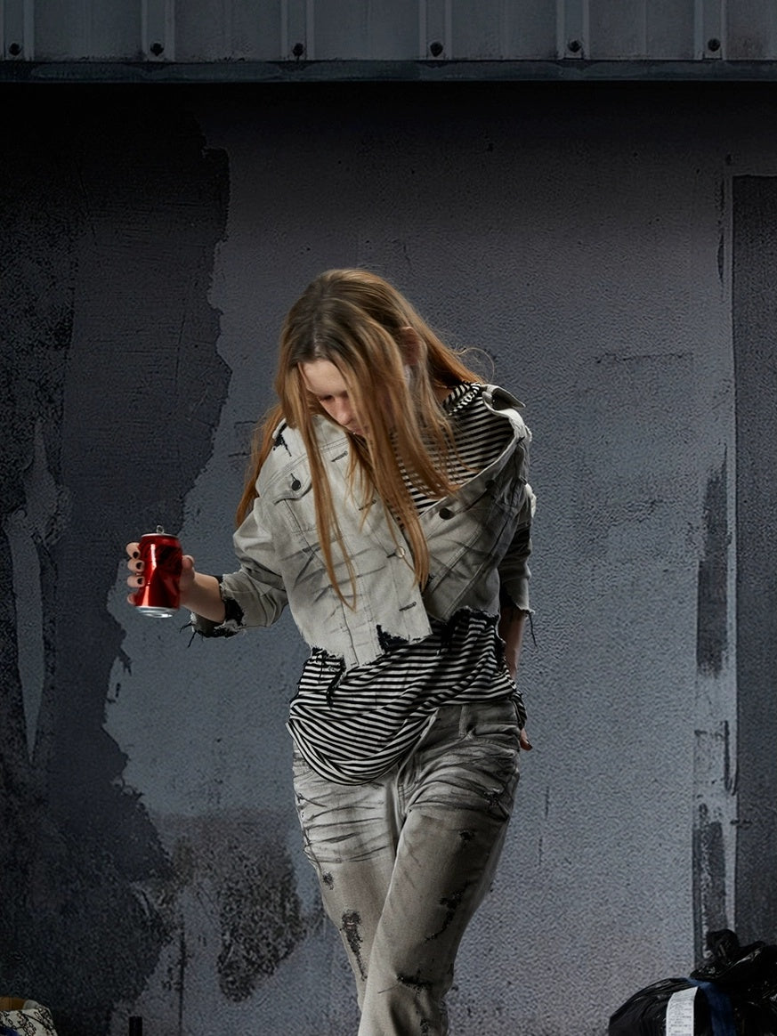 FULLTIDE Cooling Distressed Low Rise Wide Leg Light Wash Women Denim Jeans