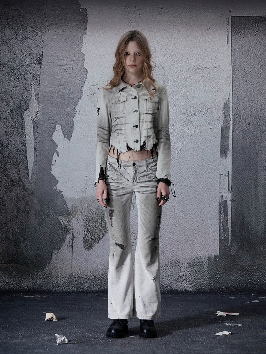 FULLTIDE Cooling Distressed Low Rise Wide Leg Light Wash Women Denim Jeans