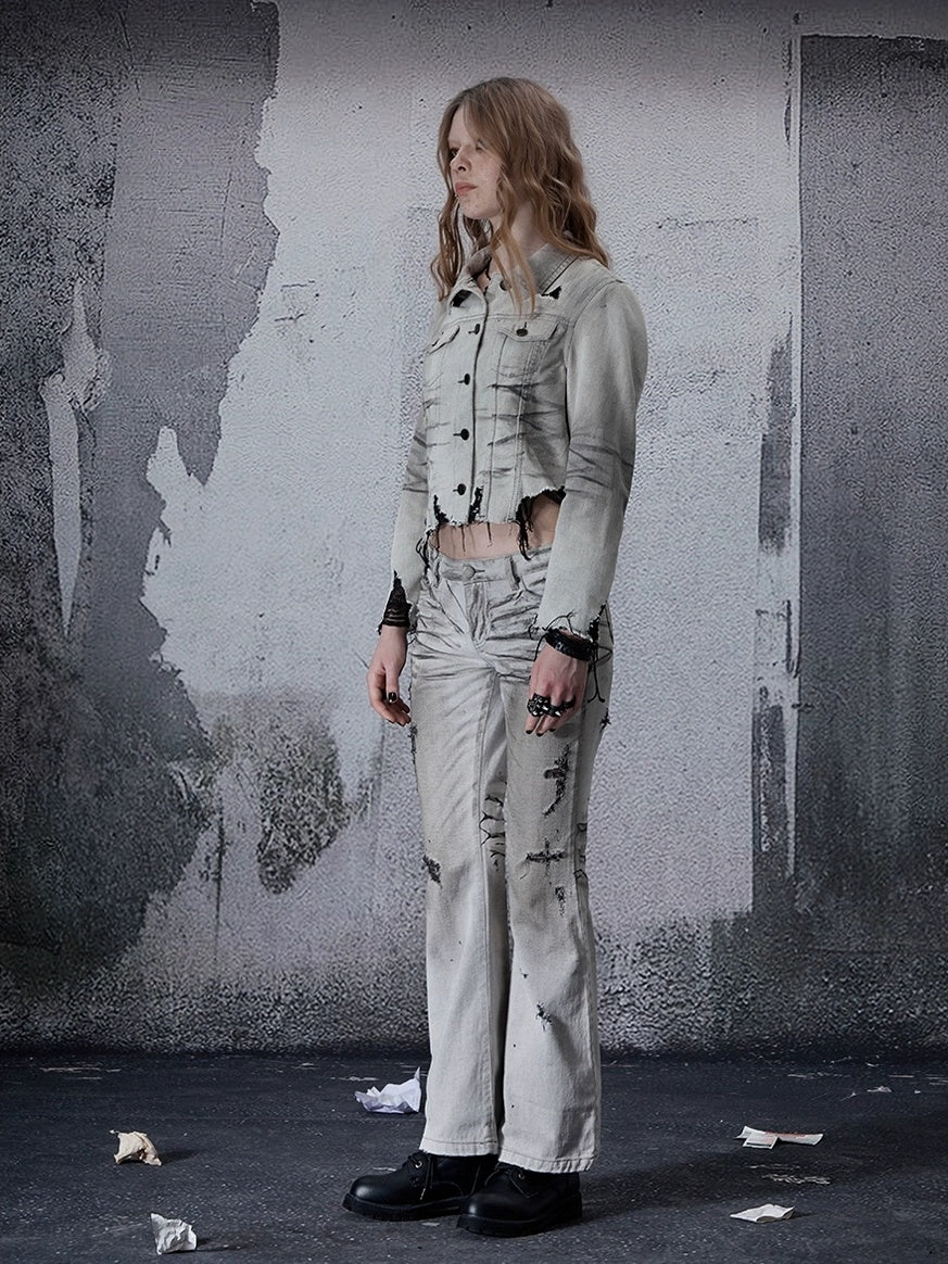 FULLTIDE Cooling Distressed Low Rise Wide Leg Light Wash Women Denim Jeans