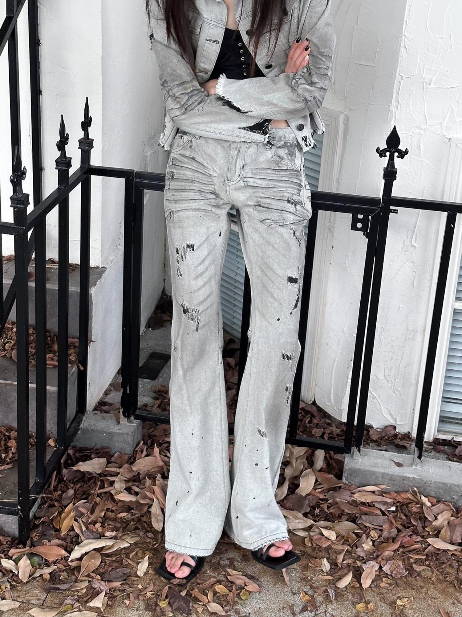 FULLTIDE Cooling Distressed Low Rise Wide Leg Light Wash Women Denim Jeans