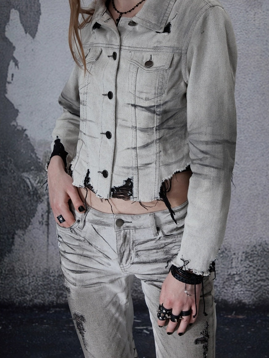 FULLTIDE Cooling Distressed Low Rise Wide Leg Light Wash Women Denim Jeans