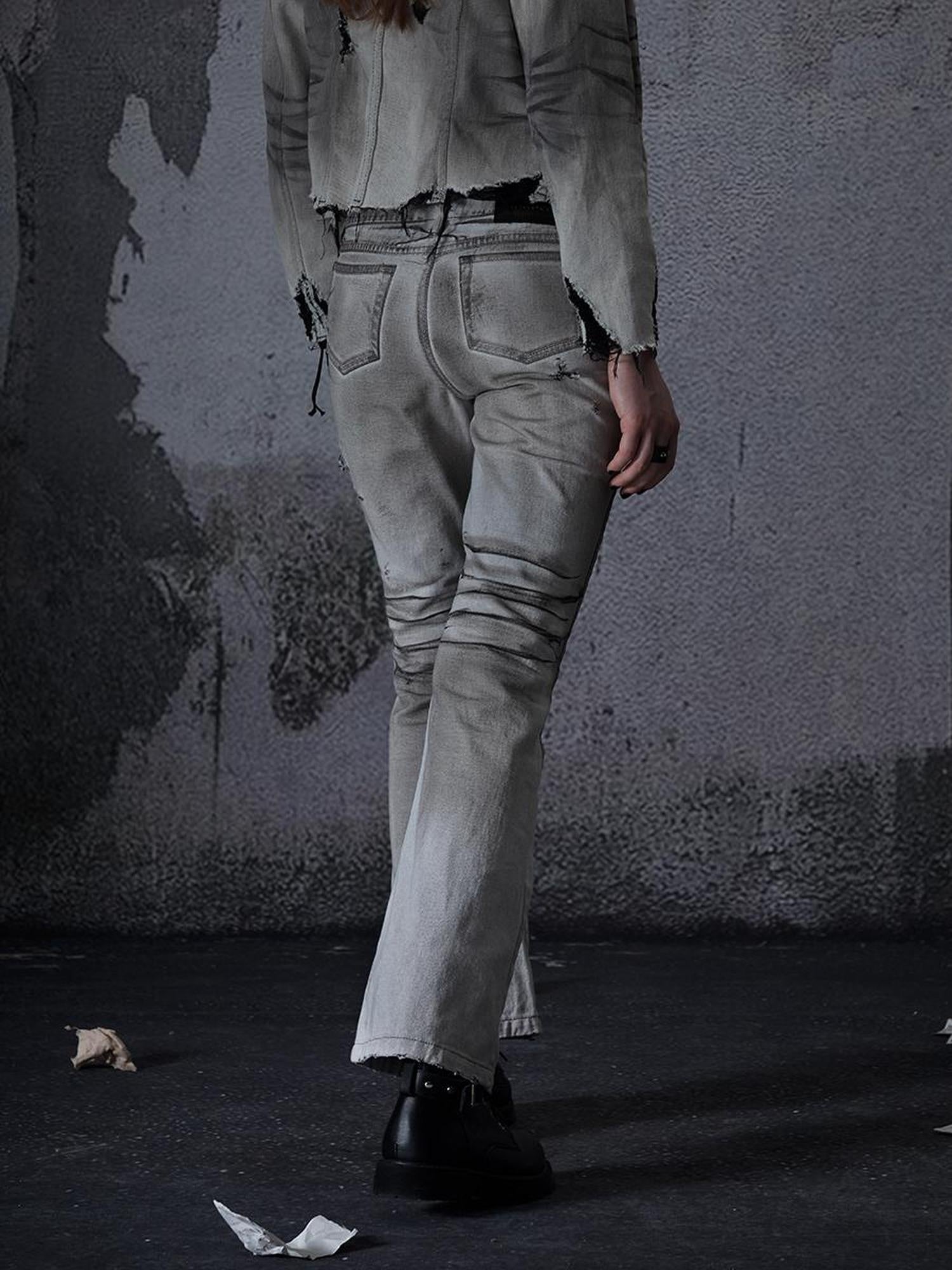 FULLTIDE Cooling Distressed Low Rise Wide Leg Light Wash Women Denim Jeans