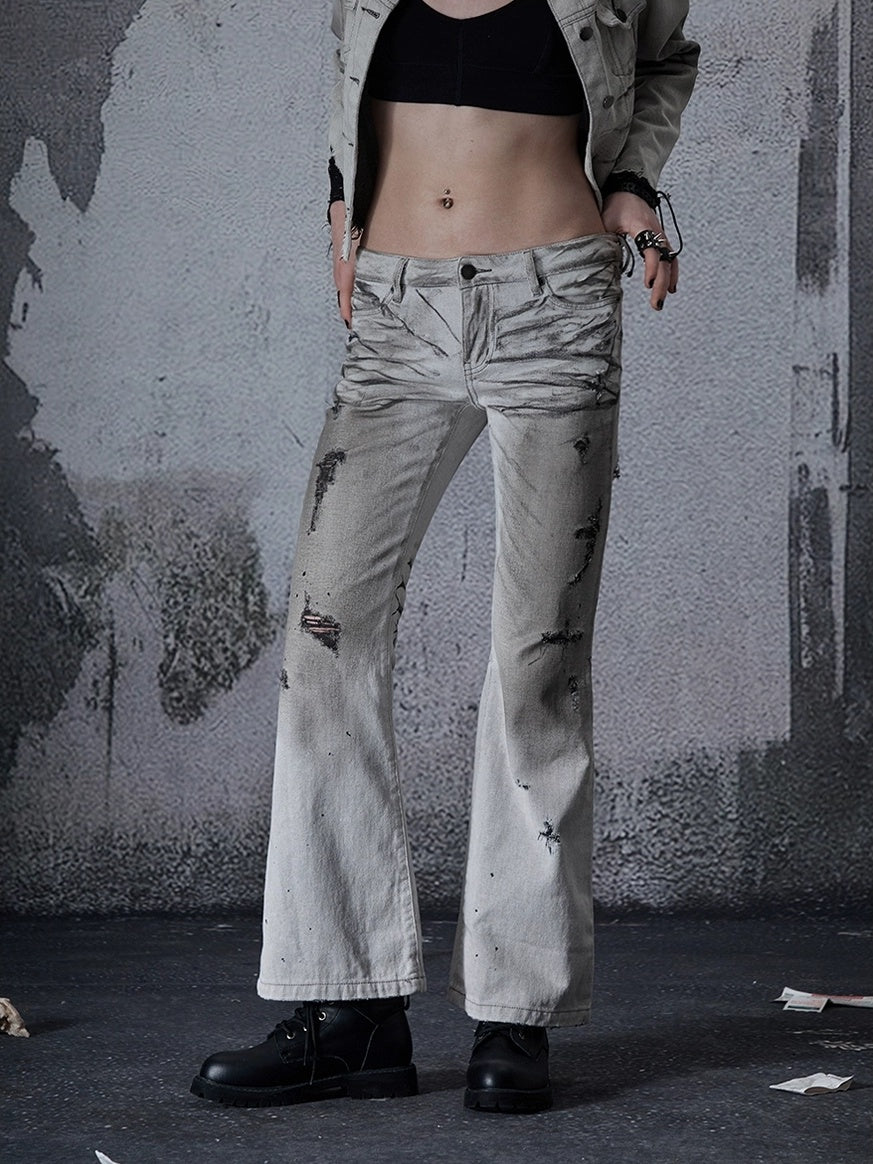 FULLTIDE Cooling Distressed Low Rise Wide Leg Light Wash Women Denim Jeans