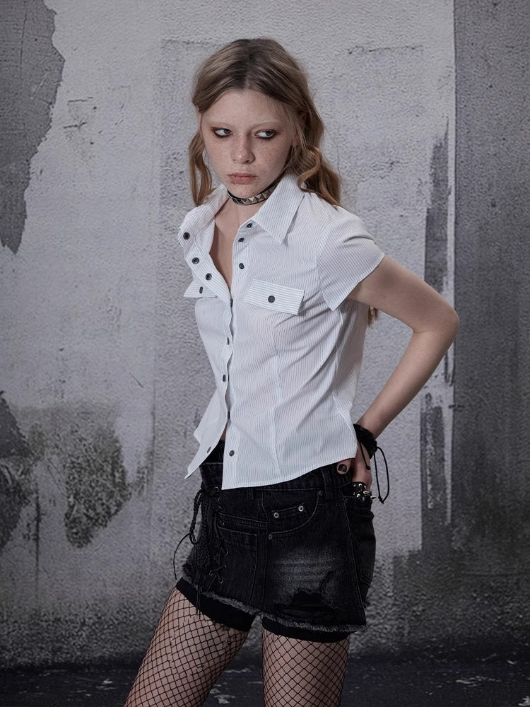 FULLTIDE_Cotton_Blend_Slim_Fit_Polo_Collar_Button_Front_Short_Sleeve_Workwear_Women_Shirt_MISSTT