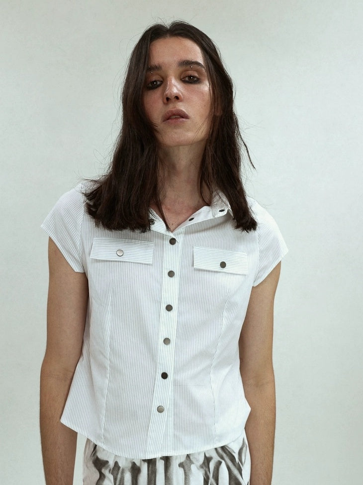 FULLTIDE Cotton Blend Slim Fit Polo Collar Button Front Short Sleeve Workwear Women Shirt