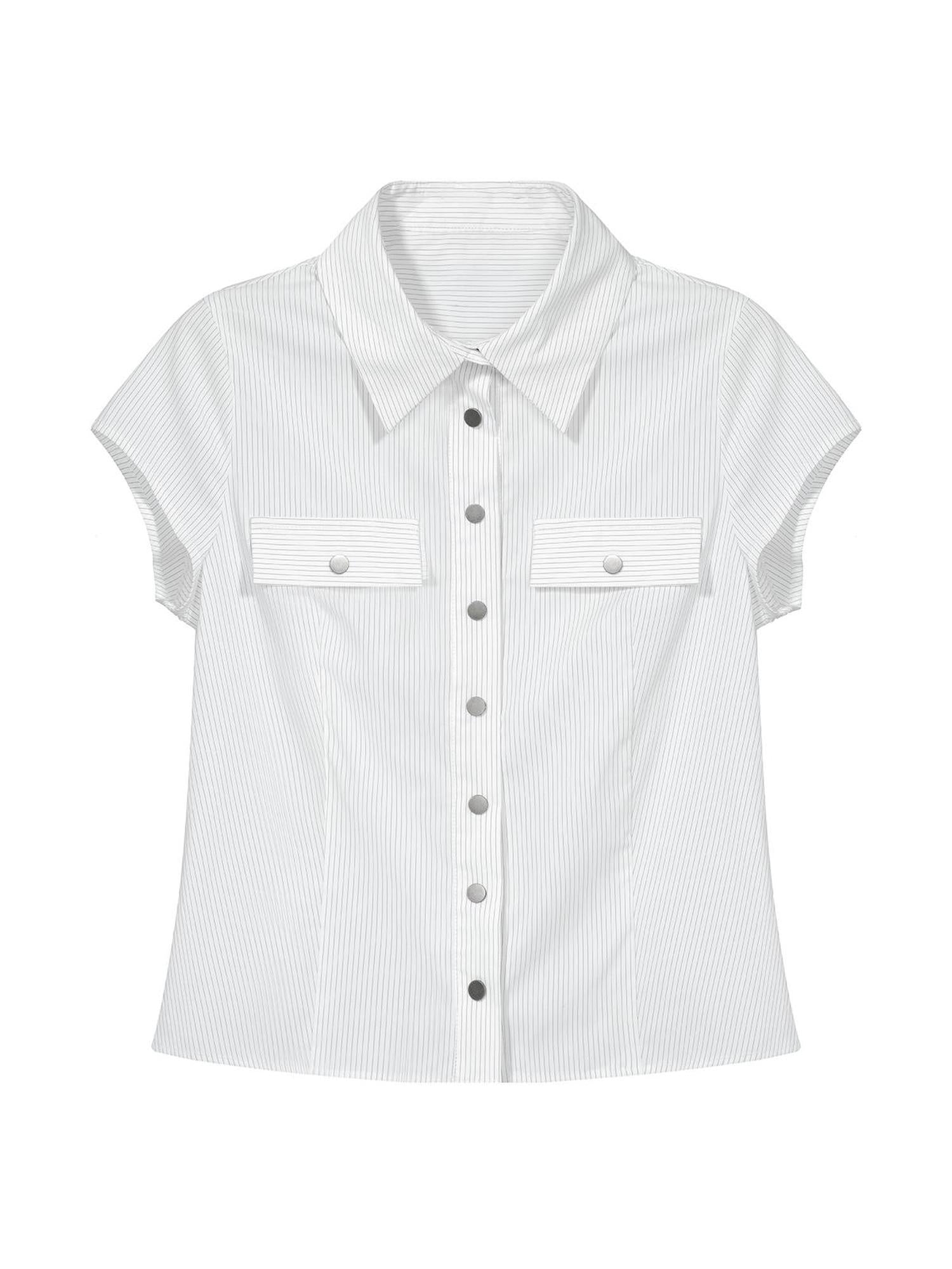 FULLTIDE Cotton Blend Slim Fit Polo Collar Button Front Short Sleeve Workwear Women Shirt