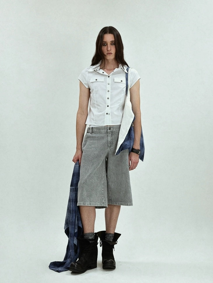 FULLTIDE Cotton Blend Slim Fit Polo Collar Button Front Short Sleeve Workwear Women Shirt