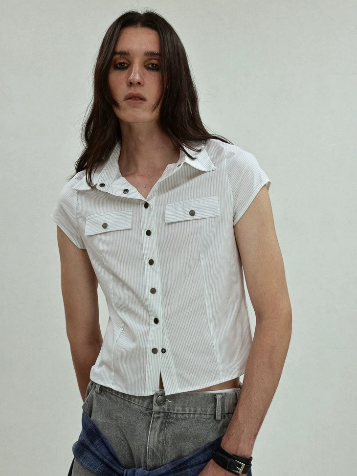 FULLTIDE Cotton Blend Slim Fit Polo Collar Button Front Short Sleeve Workwear Women Shirt